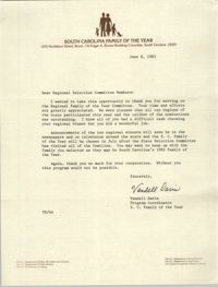 Letter from Vandell Davis to Regional Selection Committee Members, June 8, 1983