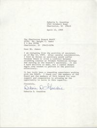 Letter from Deboria D. Gourdine to Dwight C. James, April 12, 1989