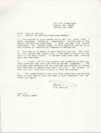 Letter from K. W. Merritt to Health and Welfare Committee Members, January 25, 1989