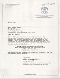 Letter from Earl B. Higgins to Brenda Murphy, May 1, 1991