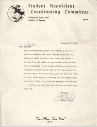Letter from Walter Tillow to Cleveland Sellers, November 29, 1964