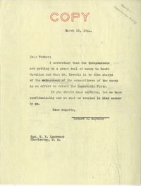Democratic Committee: Correspondence between Henry W. Lockwood (Mayor of Charleston, South Carolina) and Senator Burnet R. Maybank, March 1944