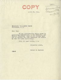 Democratic Committee: Letter from Senator Burnet R. Maybank to Winchester Smith, April 17, 1944