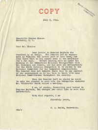 Democratic Committee: Letter from Senator Burnet R. Maybank's Secretary to Eugene S. Blease, July 3, 1944