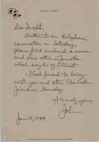 Letter from John Roy Harper, II to Dwight James, June 18, 1989