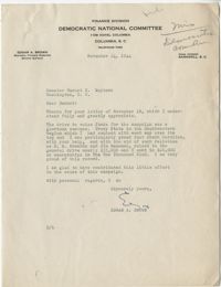 Democratic Committee: Correspondence between Edgar A. Brown (Democratic National Committee, Regional Finance Director) and Senator Burnet R. Maybank, November 1944