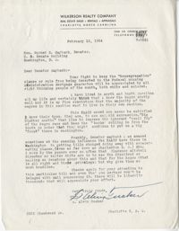 Segregation: Correspondence between G. Alvin Tucker and Senator Burnet R. Maybank, February 1954
