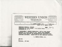Western Union Telegram from Representative L. Mendel Rivers to Gordon M. Tiffany of the Commission on Civil Rights, September 5, 1959