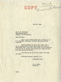 Democratic Committee: Correspondence between J. K. Breedin (Chairman of the Southern Democratic Party) and Richard M. Jeffries (former South Carolina Governor), July 1944