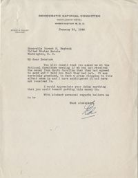 Democratic Committee: Correspondence Concerning the Raising of Funds from South Carolina for the National Democratic Party, January-February 1944