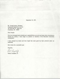 Letter from Robert Campbell, Jr. to Dwight James, September 10, 1991