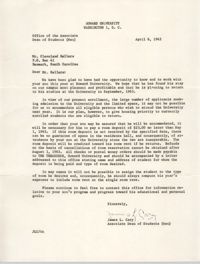 Letter from James L. Cary to Cleveland Sellers, April 8, 1963