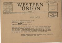 Democratic Committee: Telegram from Robert Ramspeck (Chairman of the Speakers Bureau of the Democratic National Committee) to Senator Burnet R. Maybank, October 17, 1944