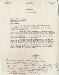 Segregation: Correspondence between Charles N. Plowden and Senator Burnet R. Maybank, June 1954
