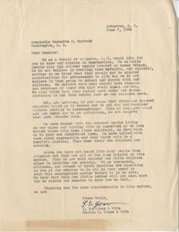 Segregation: Correspondence between a Johnston, South Carolina family and Senator Burnet R. Maybank, June 1954