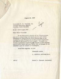 Letter from R. M. Kennedy, Jr. to Representative William Jennings Bryan Dorn, August 20, 1957