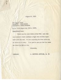 Correspondence between E. C. Scott and Representative L. Mendel Rivers, August 1957