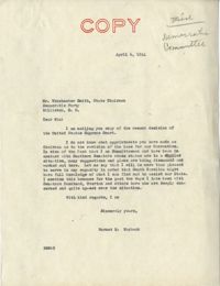 Democratic Committee: Letter from Senator Burnet R. Maybank to Winchester Smith, April 6, 1944