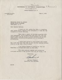 Democratic Committee: Letter from Ambrose O'Connell (Executive Vice Chairman of the Democratic National Committee) to Senator Burnet R. Maybank, June 4, 1944