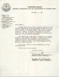 Letter from Russell Brown and Delbert L. Woods to Charleston Branch of the NAACP Members, November 5, 1982