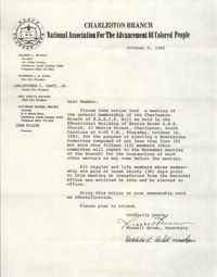 Letter from Russell Brown to Charleston Branch of the NAACP Members, October 5, 1982
