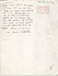 Letter from Louise Middleton to Dwight James, March 9, 1990