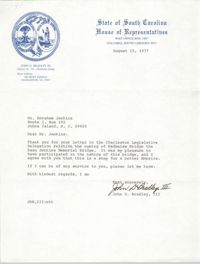 Letter from John D. Bradley, III to Abraham Jenkins, August 15, 1977