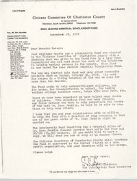 Esau Jenkins Memorial Scholarship Fund Correspondence, November 25, 1972
