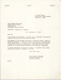 Letter from Esau Jenkins to State Highway Department, November 24, 1969