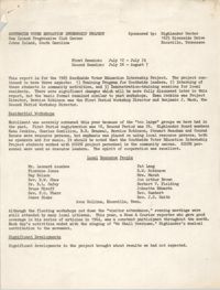 1965 Southwide Voter Education Internship Project Workshop Report and Program