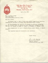 Letter from Anna B. Tolbert to J. Arthur Brown, April 24, 1983