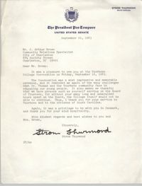 Letter from Strom Thurmond to J. Arthur Brown, September 22, 1983