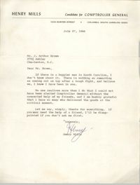 Letter from Henry Mills to J. Arthur Brown, June 27, 1966