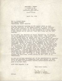 Letter from Matthew J. Perry to J. Arthur Brown, April 24, 1961