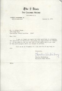 Letter from Charles Wickenberg to J. Arthur Brown, January 6, 1971