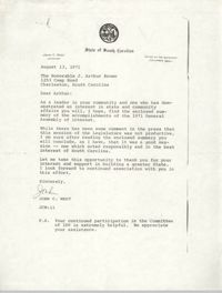 Letter from John C. West to J. Arthur Brown, August 13, 1971