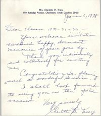 Letter from Charlotte D. Tracy to Avery Institute Reunion Classes 1933-31-30, June 6, 1978