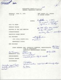 Agenda, Charleston Branch of the NAACP, General Membership Meeting, June 27, 1991