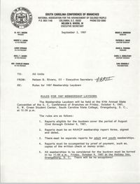 South Carolina Conference of Branches of the NAACP Memorandum, September 3, 1987