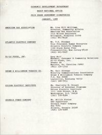 Economic Development Department NAACP National Office Fair Share Agreement Signatories, January 1988