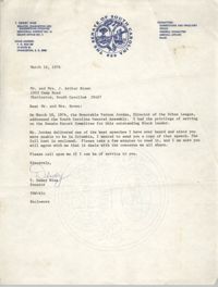 Letter from T. Dewey Wise to Mr. and Mrs. J. Arthur Brown, March 16, 1976
