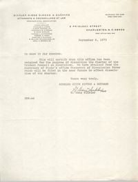 Letter from G. Dana Sinkler, September 6, 1973