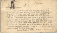 Postcard from James Island White Citizens Council to J. Arthur Brown, September 27, 1965