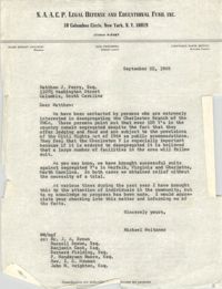 Letter from Michael Meltsner to Matthew J. Perry, September 22, 1965