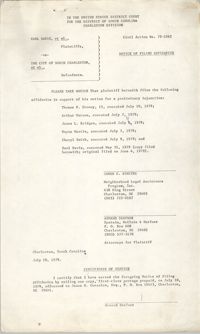 Civil Action No. 79-1042 Notice of Filing Affidavits, Charleston Division, Earl Davis, Jr. vs. The City of North Charleston