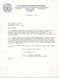 Letter from W. F. Gibson to Dwight C. James, November 4, 1991