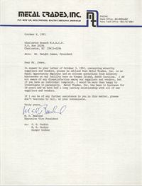 Letter from M. D. Rowland to Charleston Branch of the NAACP, October 8, 1991