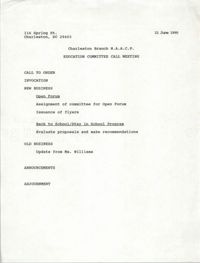 Charleston Branch of the NAACP Education Committee Agenda, June 21, 1990