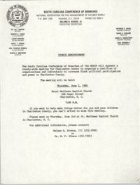 South Carolina Conference of Branches of the NAACP Announcement, June 2, 1988