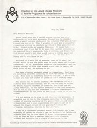 Letter from Stephanie Smith to Bernice Robinson, July 24, 1986